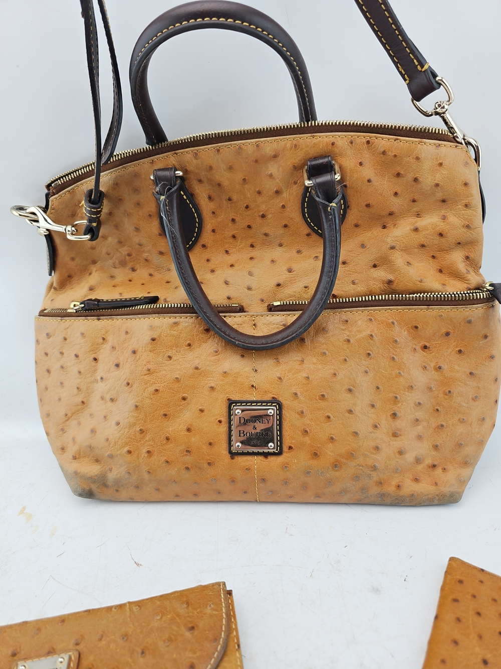 Dooney & Bourke Tan Ostrich-Embossed Leather Shoulder Bag with Wallets - Picture 4 of 13